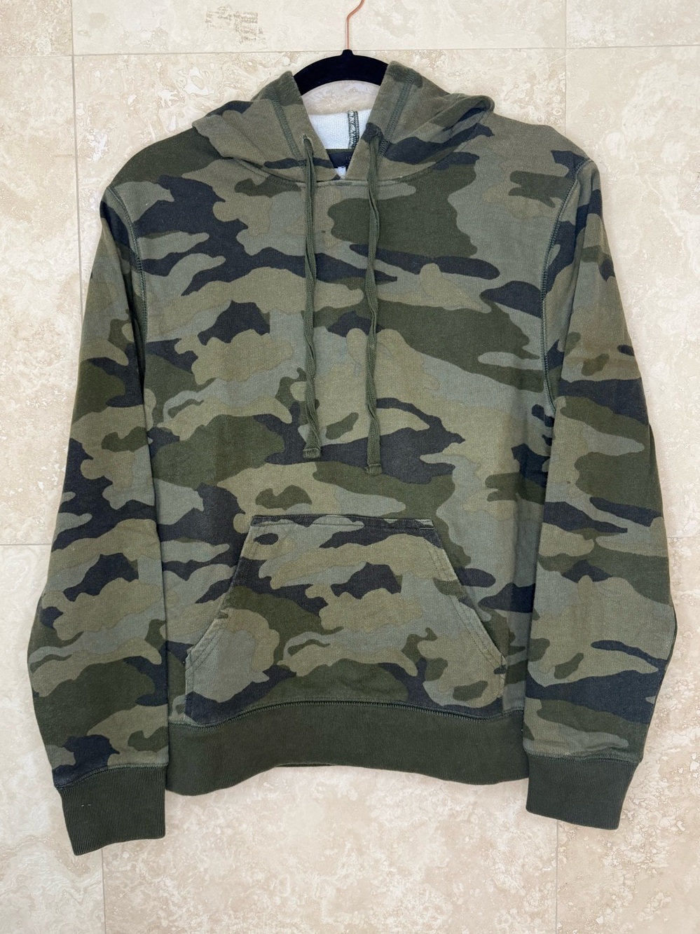 J.Crew Green Camo Hooded Pullover Sweatshirt Medium EUC